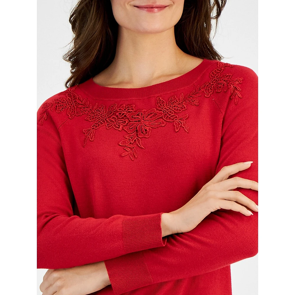 Floral Appliqué Sweater