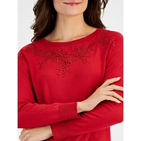 Floral Appliqué Sweater