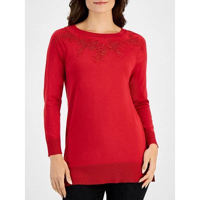Floral Appliqué Sweater