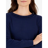 Braided-Neck Long-Sleeve Top