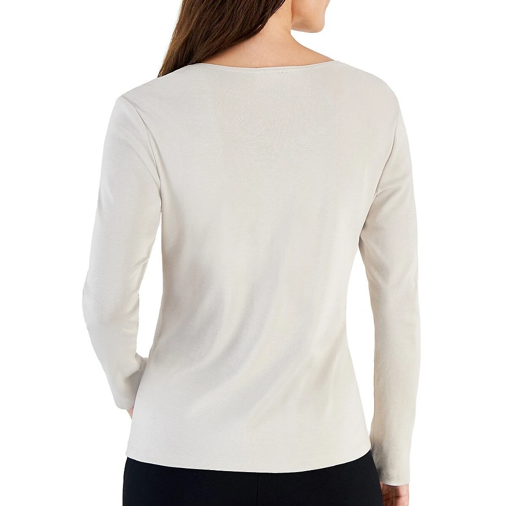 Petite Long-Sleeve Scoopneck Cotton T-Shirt