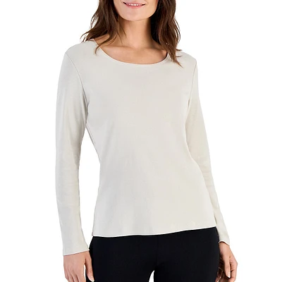 Petite Long-Sleeve Scoopneck Cotton T-Shirt