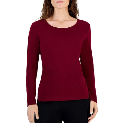 Petite Long-Sleeve Scoopneck Cotton T-Shirt