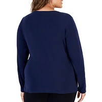 Plus Braided-Neck Long-Sleeve Top