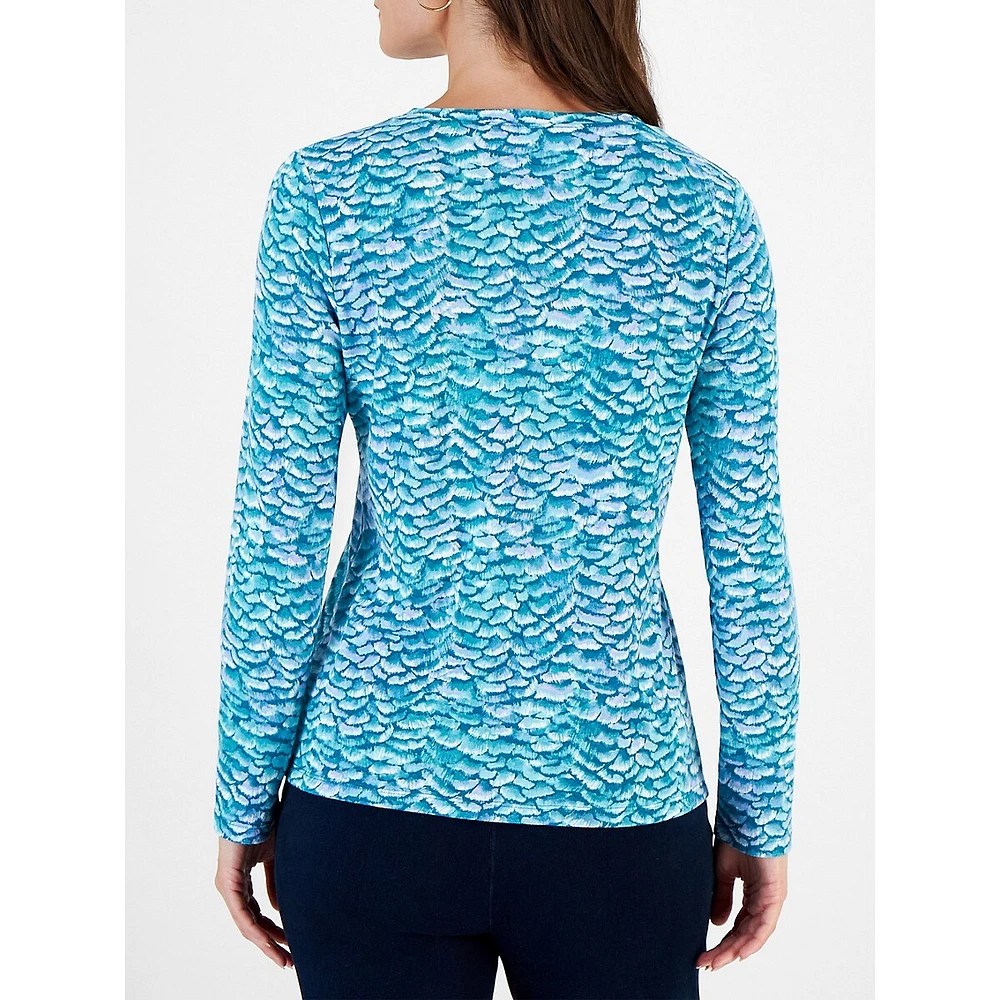 Petite Venetian Strokes Printed Long-Sleeve Henley Top