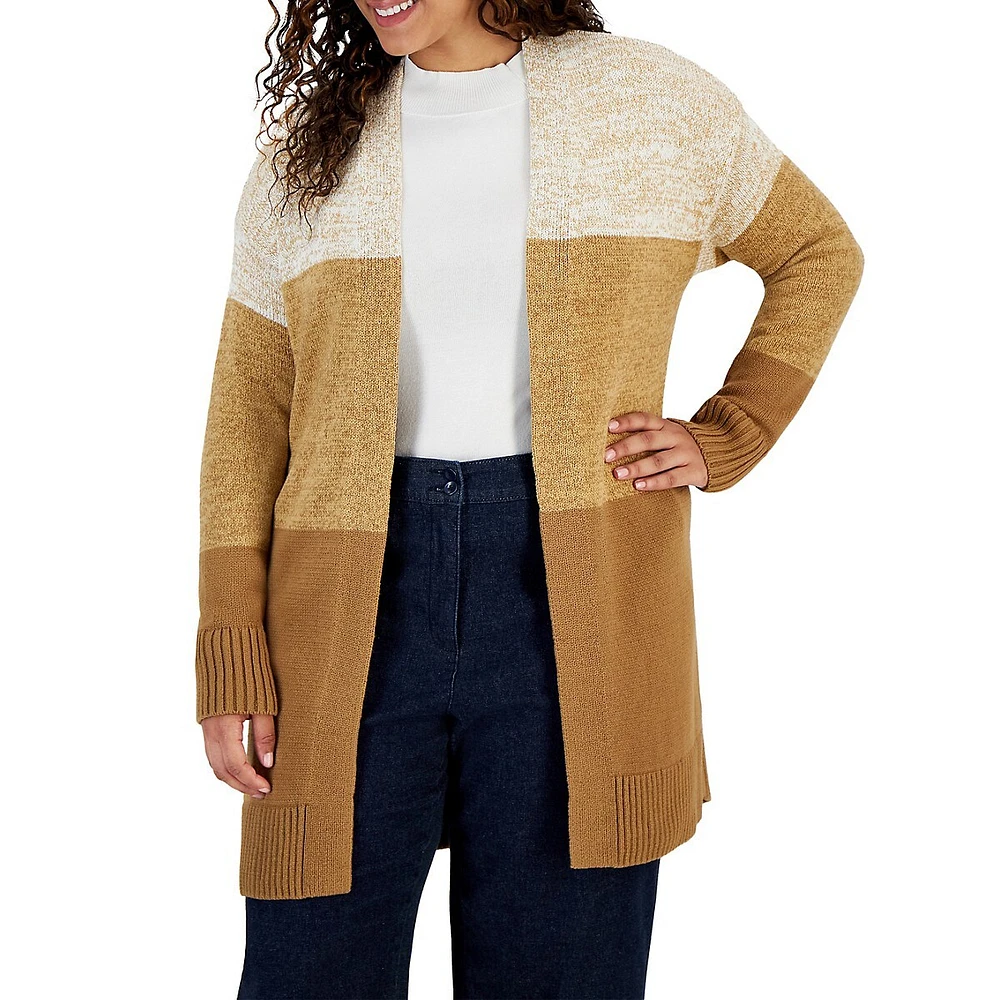 Plus Open-Front Colourblocked Cardigan