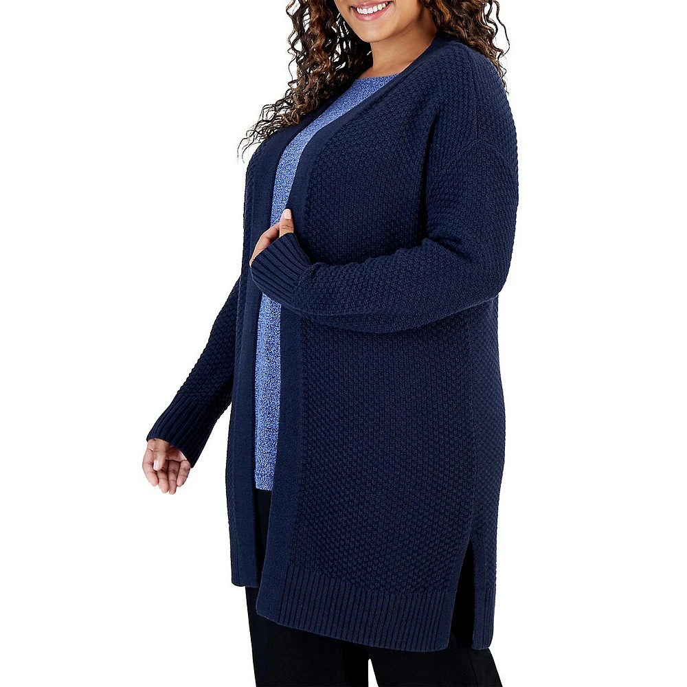 Plus Open-Front Stitch Cardigan