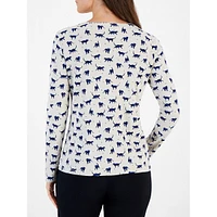 Petite Shadow Play Cat-Print Long-Sleeve Scoopneck Top