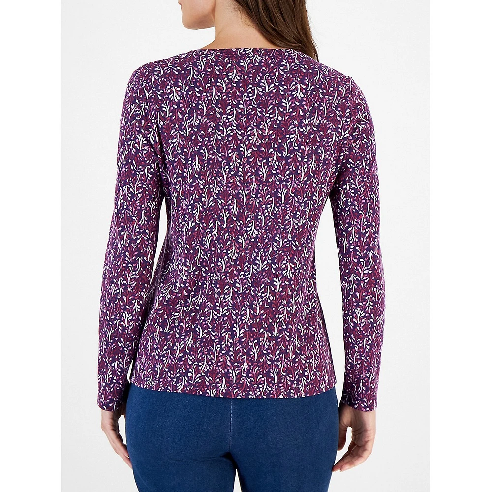 Petite Fern Folly Printed Long-Sleeve Henley Top