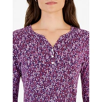 Petite Fern Folly Printed Long-Sleeve Henley Top