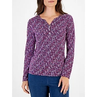 Petite Fern Folly Printed Long-Sleeve Henley Top