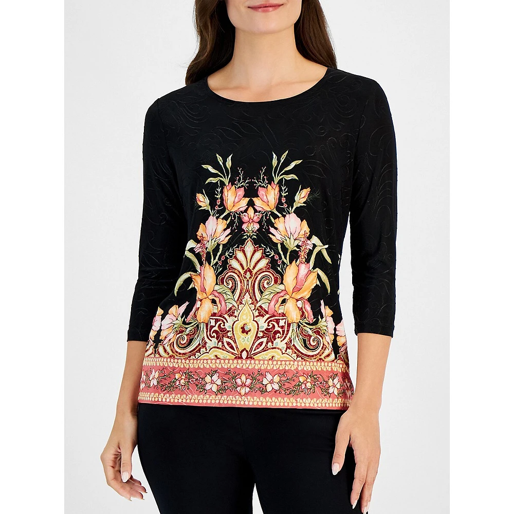 Petite Deanna Dream Floral Three-Quarter Sleeve Top