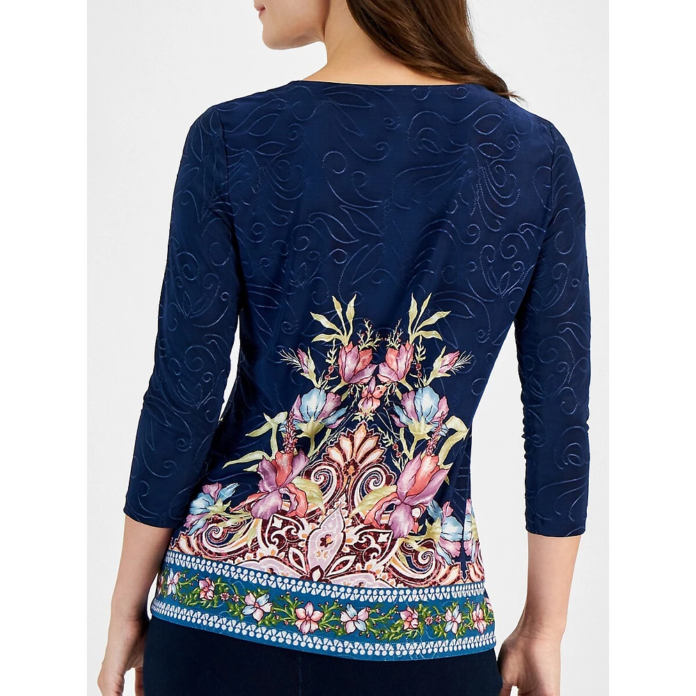 Petite Deanna Dream Floral Three-Quarter Sleeve Top