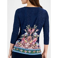 Petite Deanna Dream Floral Three-Quarter Sleeve Top