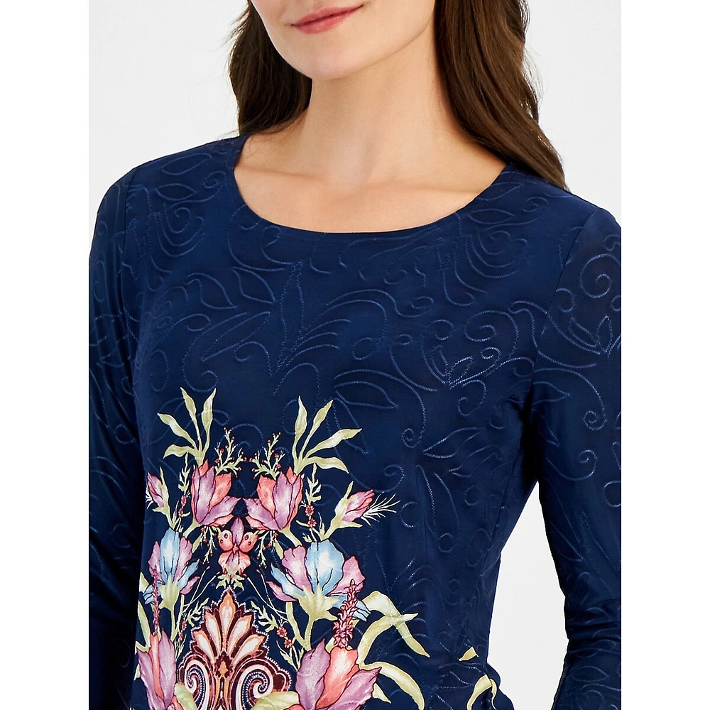 Petite Deanna Dream Floral Three-Quarter Sleeve Top
