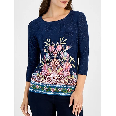 Petite Deanna Dream Floral Three-Quarter Sleeve Top