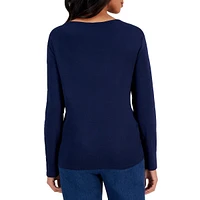 Petite Long-Sleeve Scoopneck Cotton T-Shirt