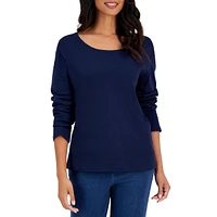 Petite Long-Sleeve Scoopneck Cotton T-Shirt