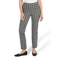 Houndstooth Ponte High-Rise Straight-Leg Ankle Pants