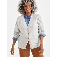 Plus Shimmer Sequin Cable-Knit Cardigan