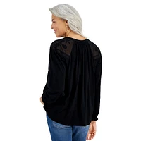 Embroidery & Lace-Trim Blouse