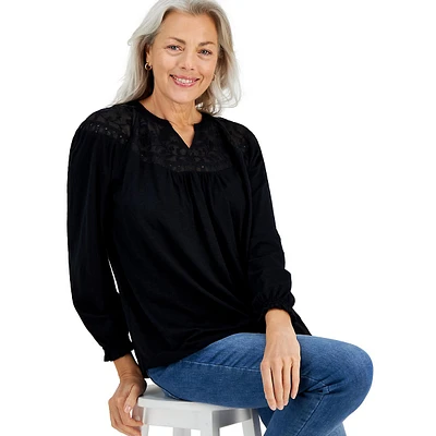 Embroidery & Lace-Trim Blouse