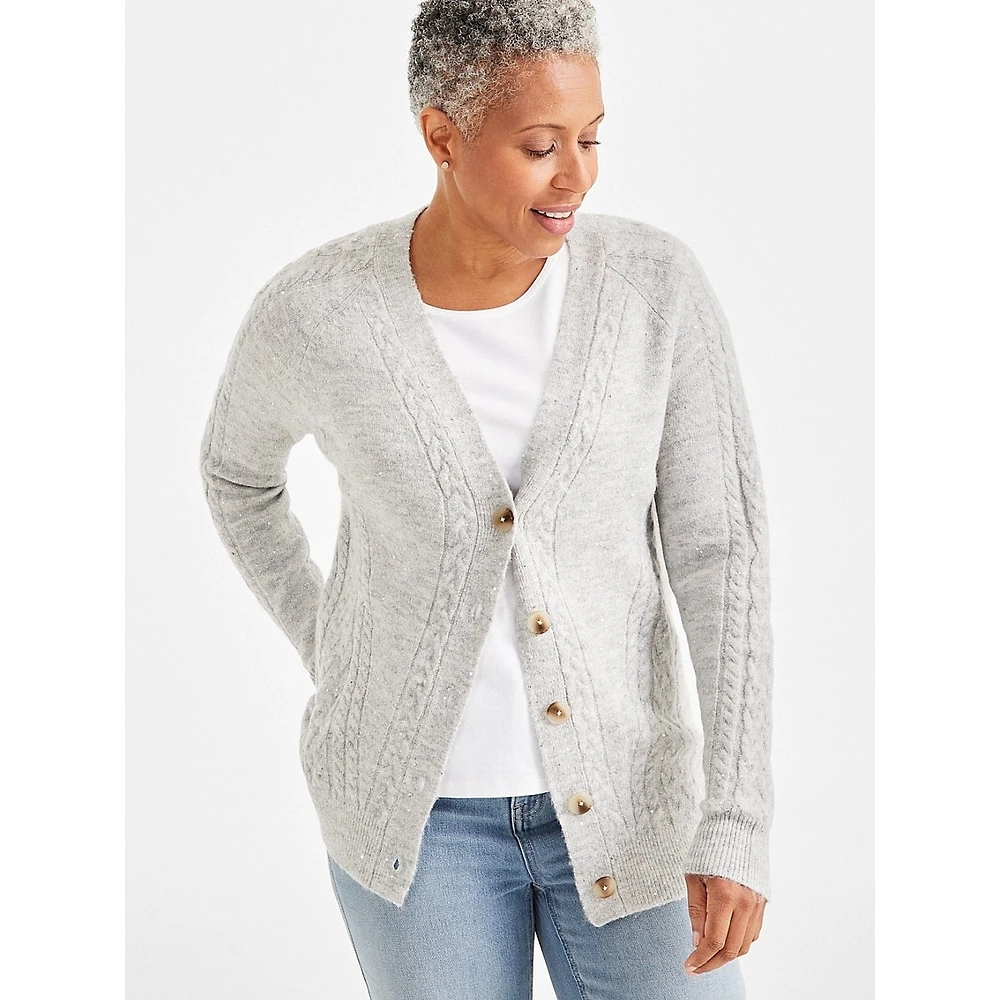 Cable-Knit Shine Cardigan