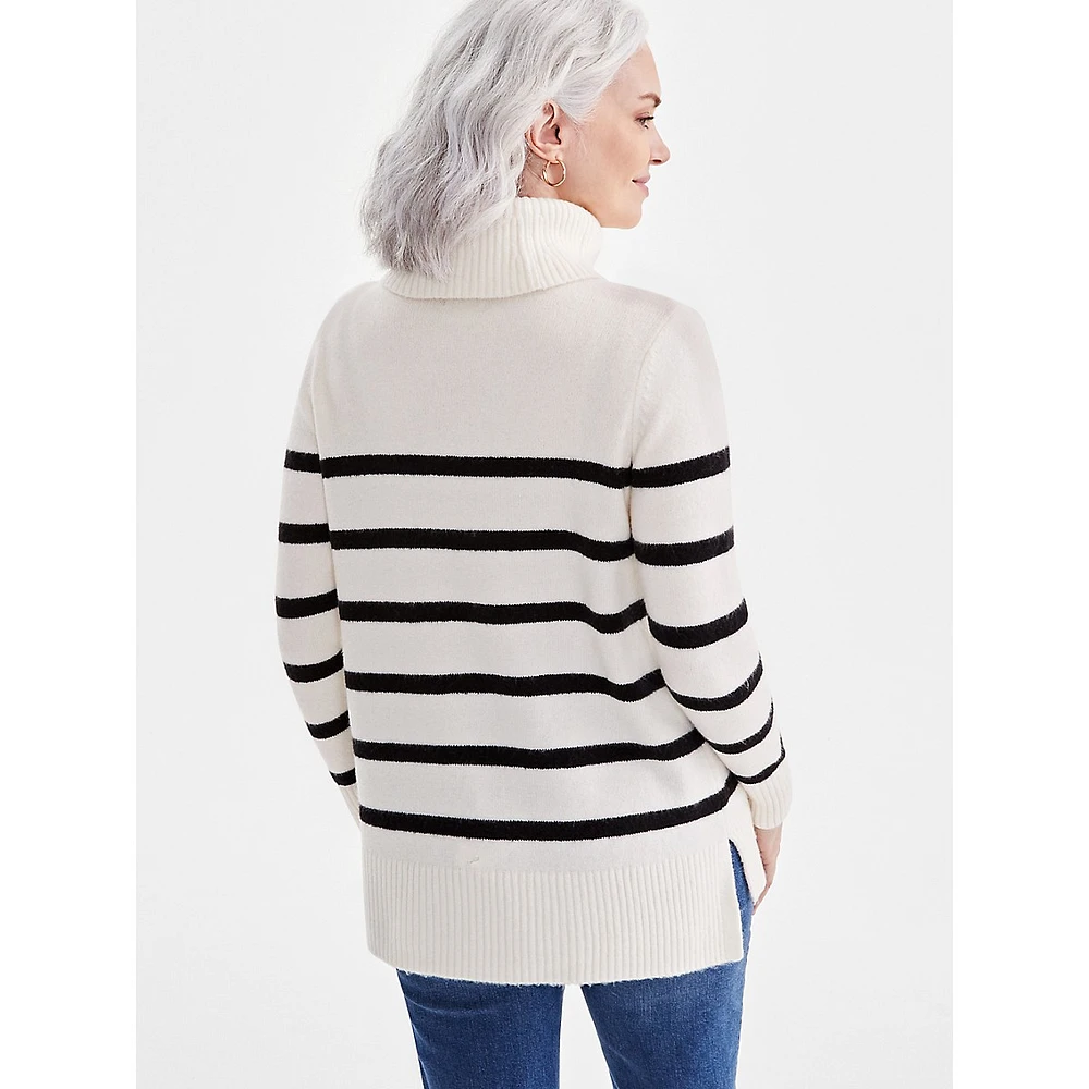 Striped Turtleneck Tunic Sweater