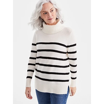 Striped Turtleneck Tunic Sweater