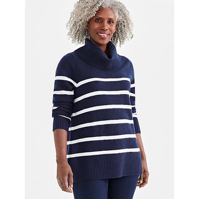 Striped Turtleneck Tunic Sweater