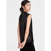 Sequined Sleeveless Mockneck Top