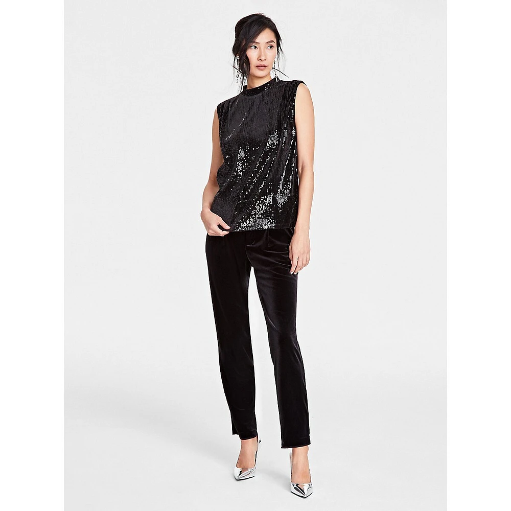 Sequin Sleeveless Mockneck Top