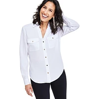 Collared Patch-Pocket Blouse