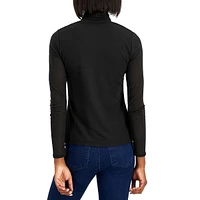 Mesh-Sleeve Turtleneck Top