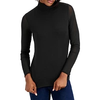 Mesh-Sleeve Turtleneck Top