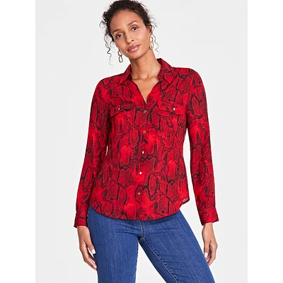 Snake-Print Utility Blouse