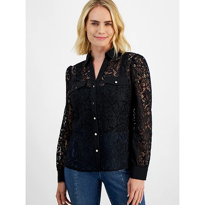 Petite All-Over Lace Blouse