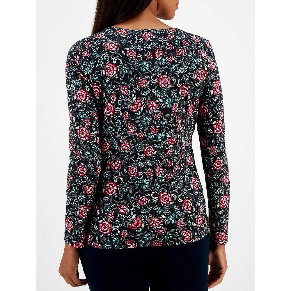 Melody Floral-Print Long-Sleeve Scoopneck Top