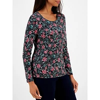 Melody Floral-Print Long-Sleeve Scoopneck Top