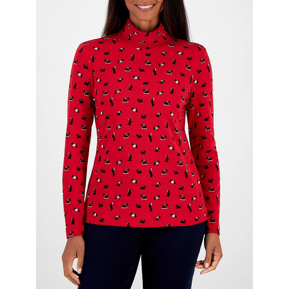 Scottie Romp-Print Turtleneck Top