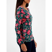 Tapestry Dream Floral Long-Sleeve Scoopneck Top