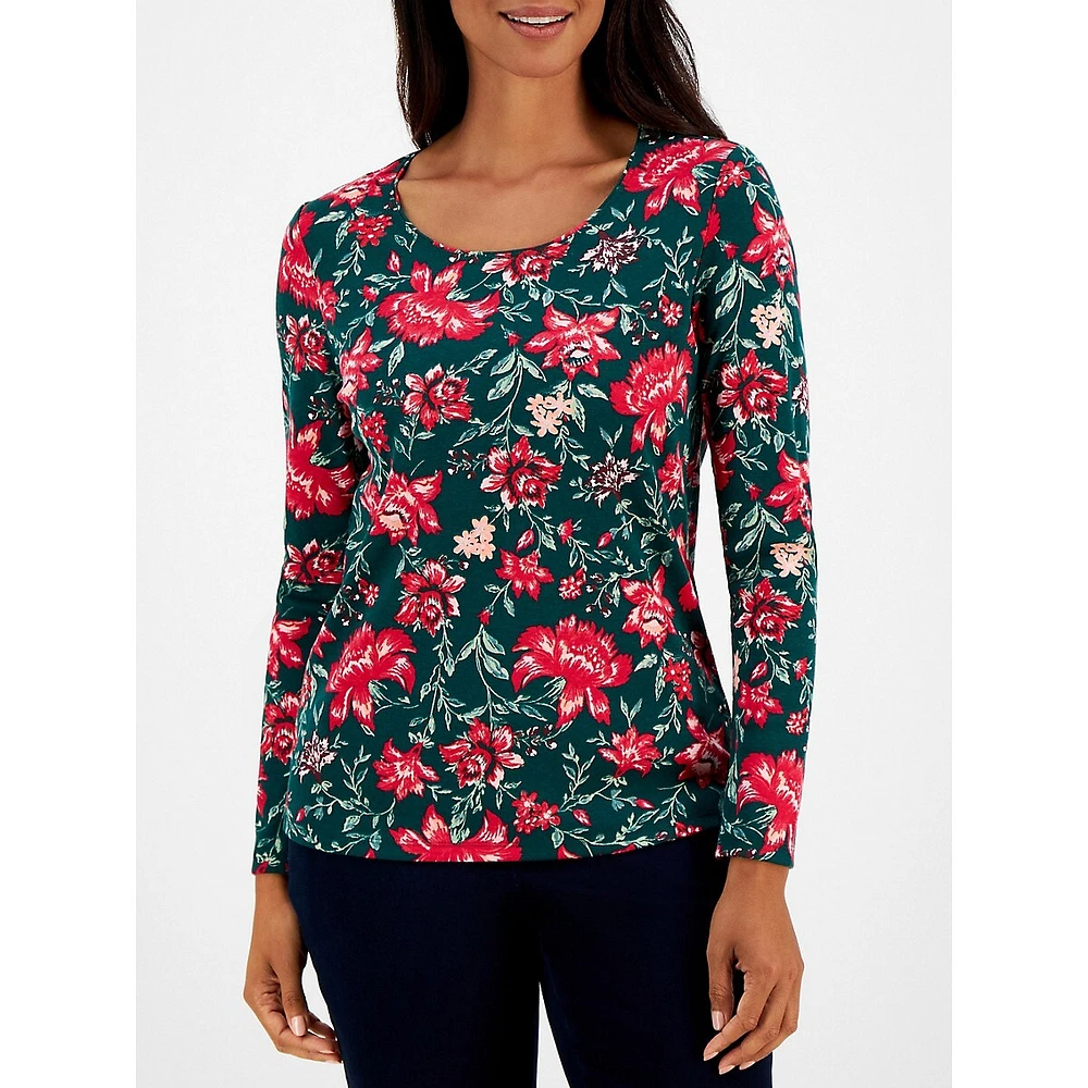 Tapestry Dream Floral Long-Sleeve Scoopneck Top