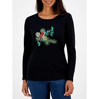 Cardinal-Print Long-Sleeve T-Shirt