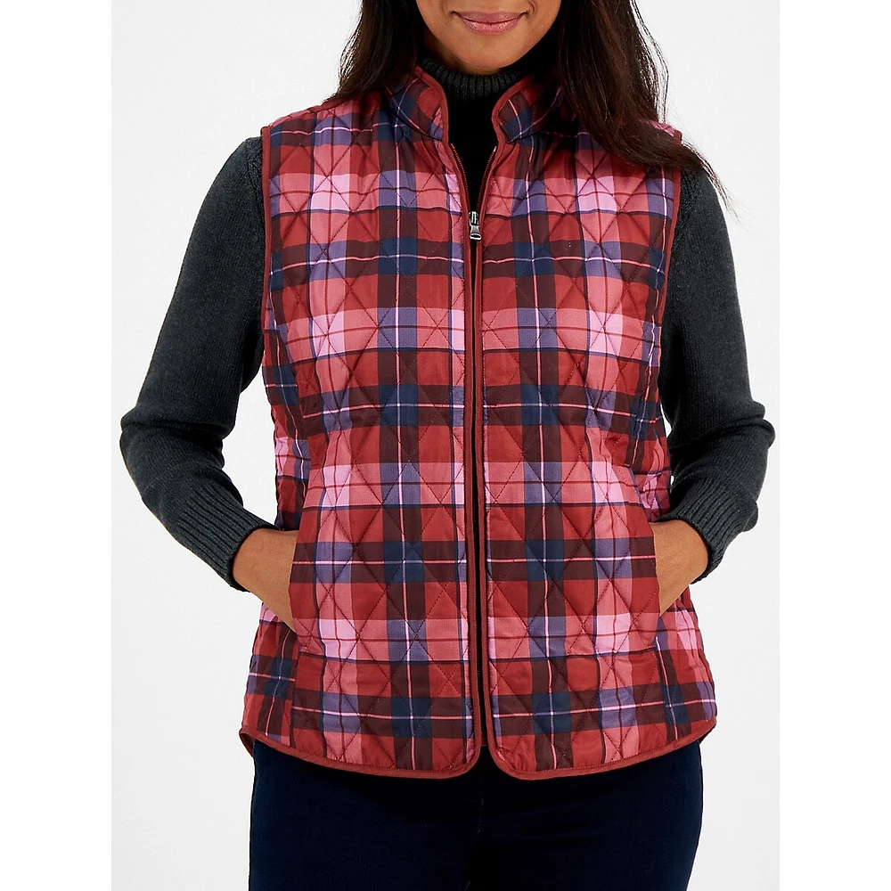 Plaid Zip-Front Puffer Vest