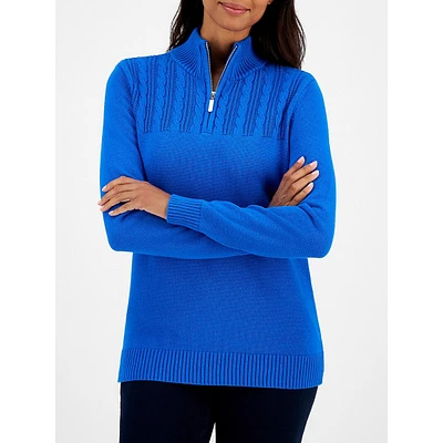 Cable-Knit Quarter-Zip Mockneck Sweater
