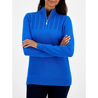 Cable-Knit Quarter-Zip Mockneck Sweater