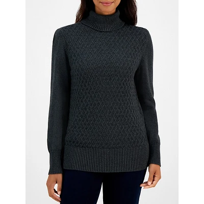 Cable-Front Turtleneck Sweater