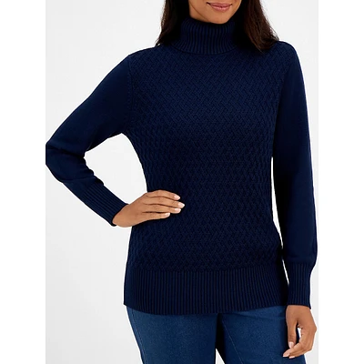 Cable-Front Turtleneck Sweater