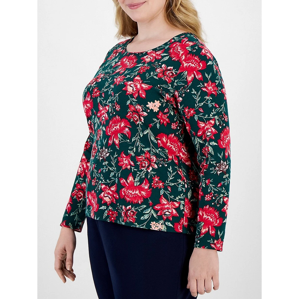 Plus Tapestry Dream Floral Scoopneck Top