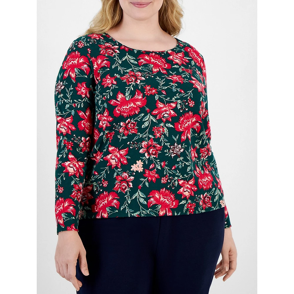 Plus Tapestry Dream Floral Scoopneck Top